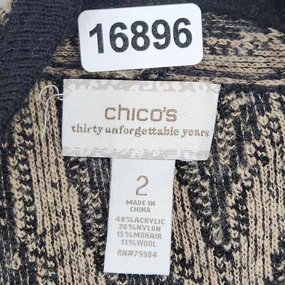 Chicos Sweater Womens 2 Tan Black 12 Zebra Print Mohair Wool Blend Long Cardigan - Picture 6 of 11